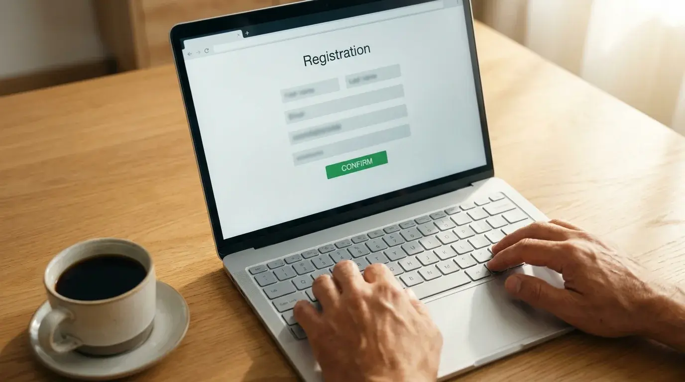 GamStop registration form on a laptop screen showing the self-exclusion sign-up process