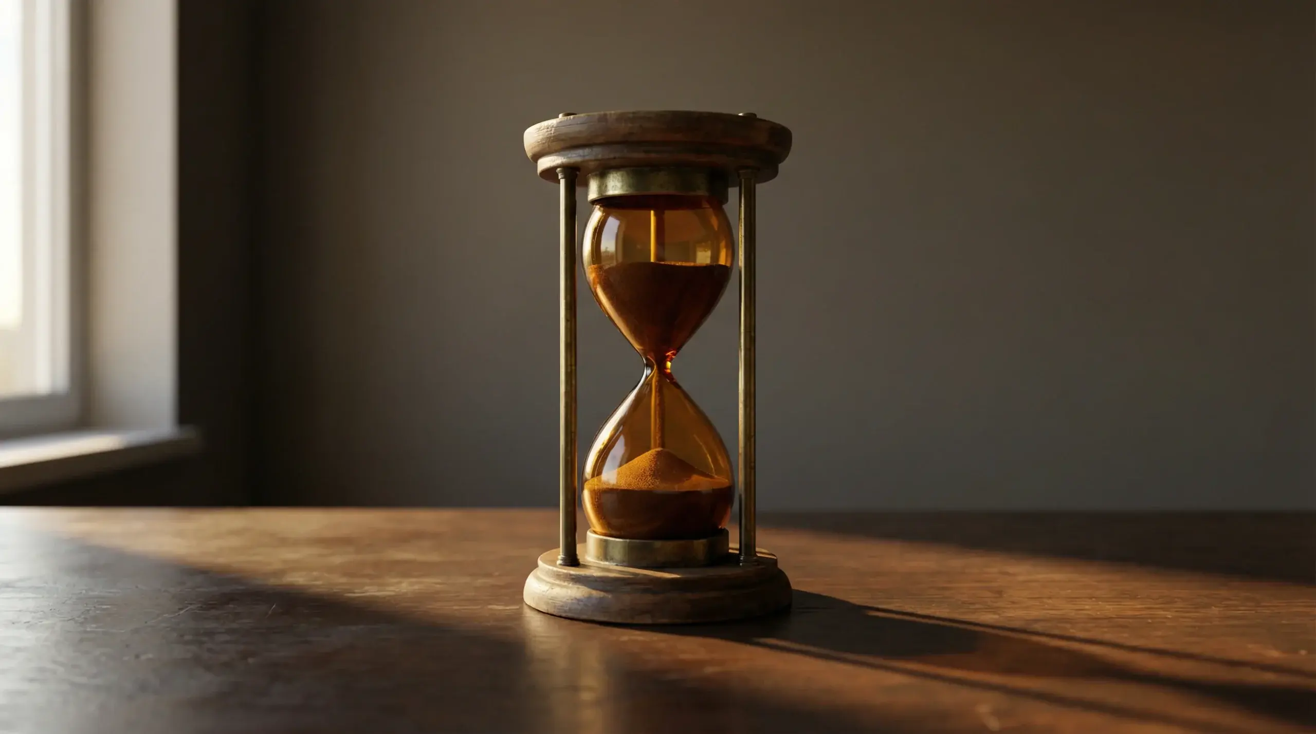 How long does GamStop last — hourglass on a dark wooden desk
