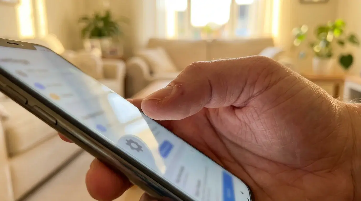 Smartphone showing BetBlocker app with a finger about to tap the settings icon