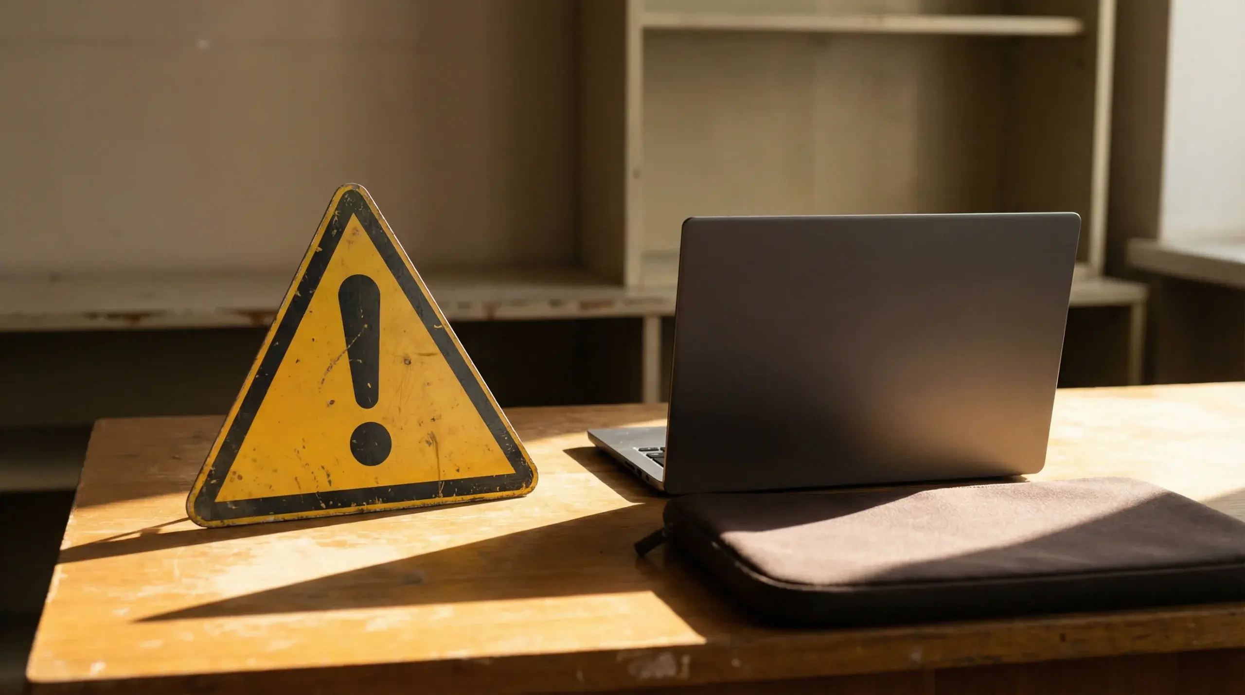 Non-GamStop casinos UK — a warning sign next to a laptop with a gambling site